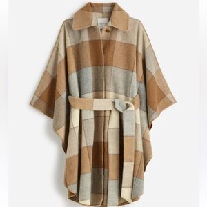 Madewell Belted Caplet in Soft Fawn Plaid Size L-XL NWT